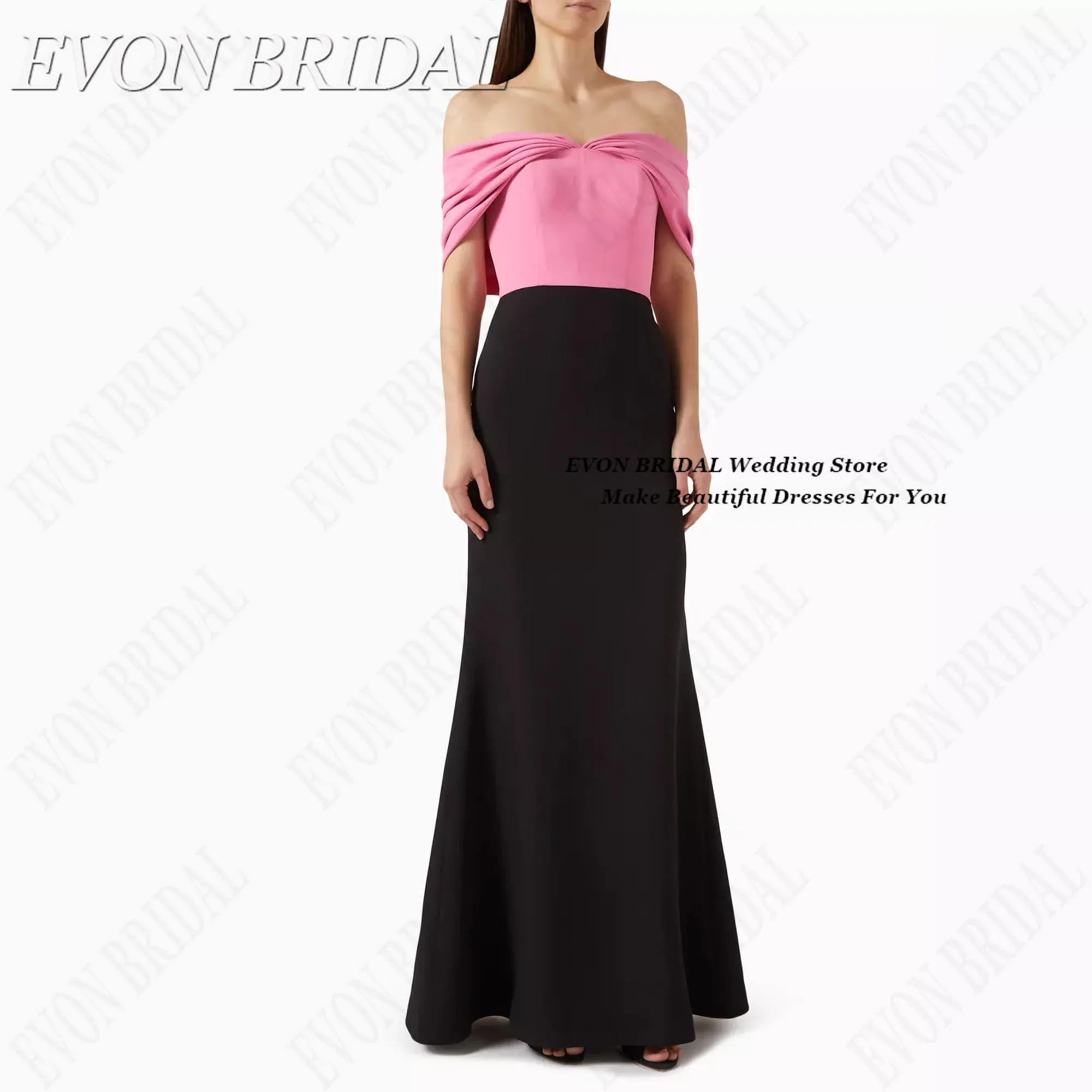 

Black And Pink Women's Evening Dress Floor-Length Formal Occasion Dresses Women Backless Ceremony Dress EVON BRIDAL Customized