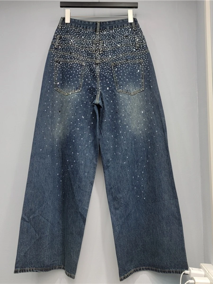 GALCAUR الصلبة تقسم الماس شيك السراويل الإناث عالية الخصر فضفاضة مكتب تخفيف المرأة بنطال ذو قصة أرجل واسعة الخريف موضة جديدة