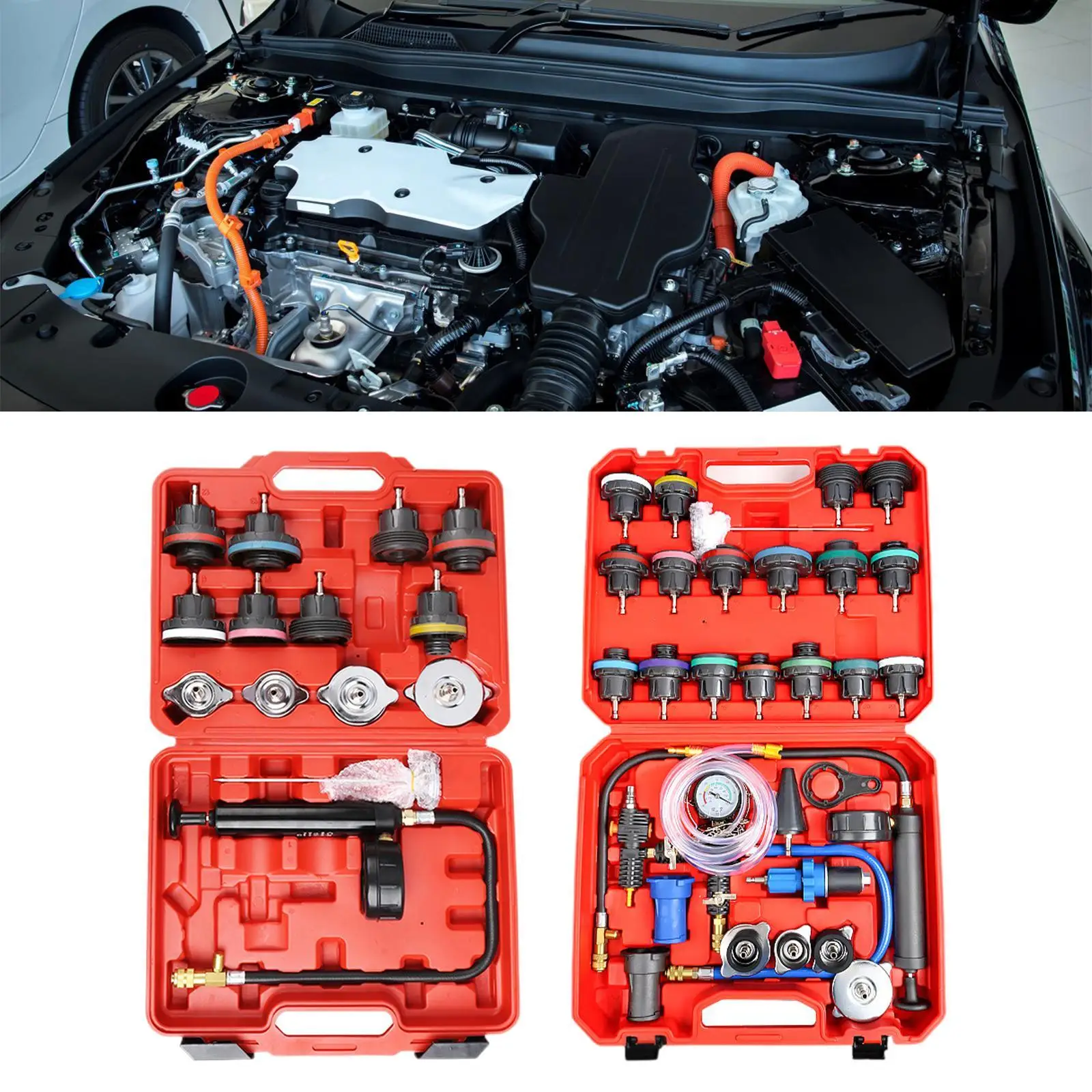 

Radiator Pressure Tester Set Cooling System Purge Refill Kit with Testing