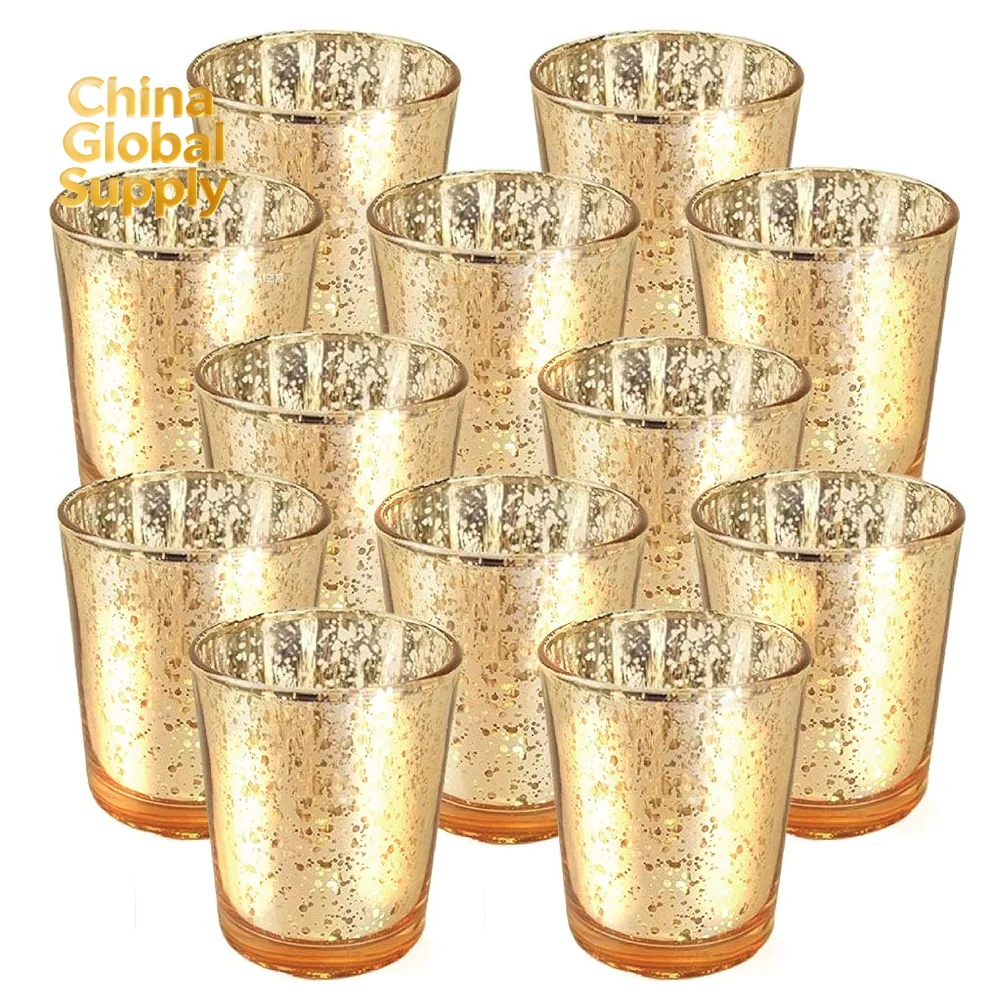 Speckled Mercury Glass Candle Holder Set of 6/12 Tealight Holders for Wedding Cafe Bar Birthday Home Decor Party Gift