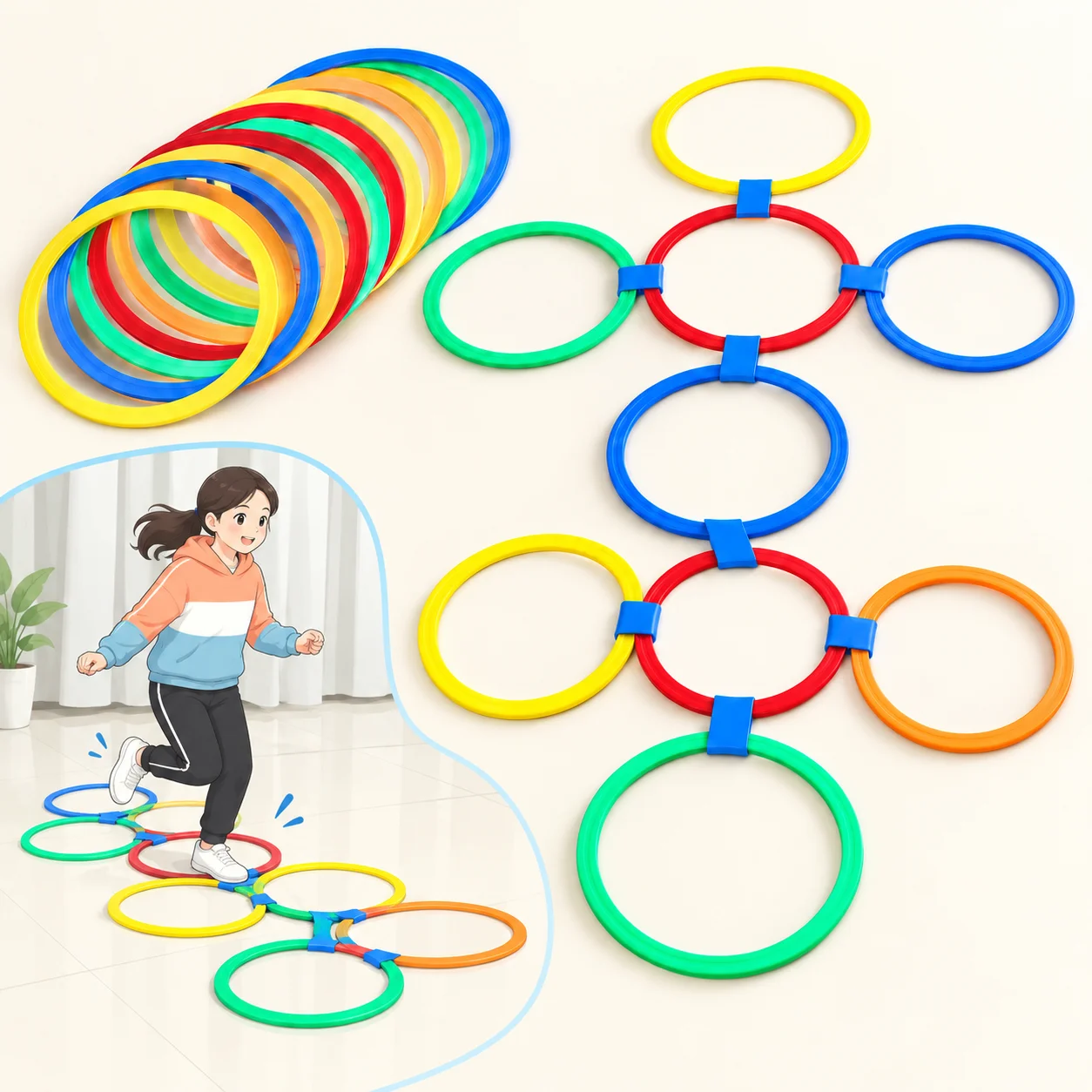 Agility Training Rings Set, Colorful Jumping Hoops with Connectors for Balance, Coordination and Indoor Outdoor Exercise