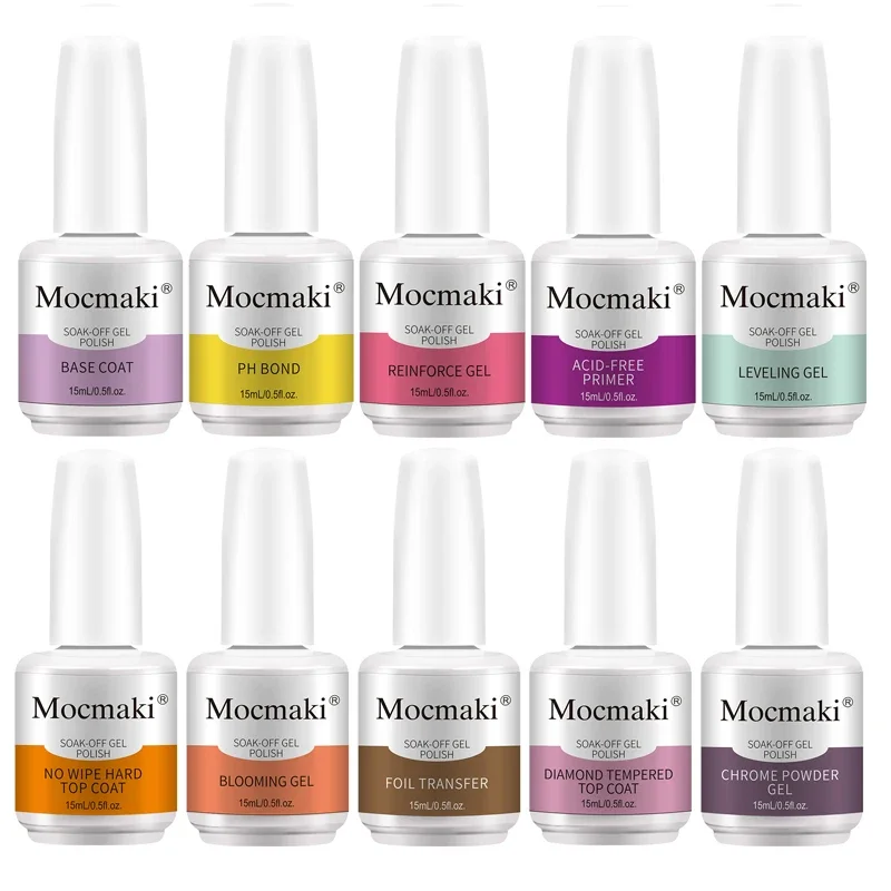 Mocmaki 15mL Primer Rubber Base Top Coat Velvel Matte Top Coat Nail Art Degisn Clear Blossom Blooming Gel Foil Transfer Gel