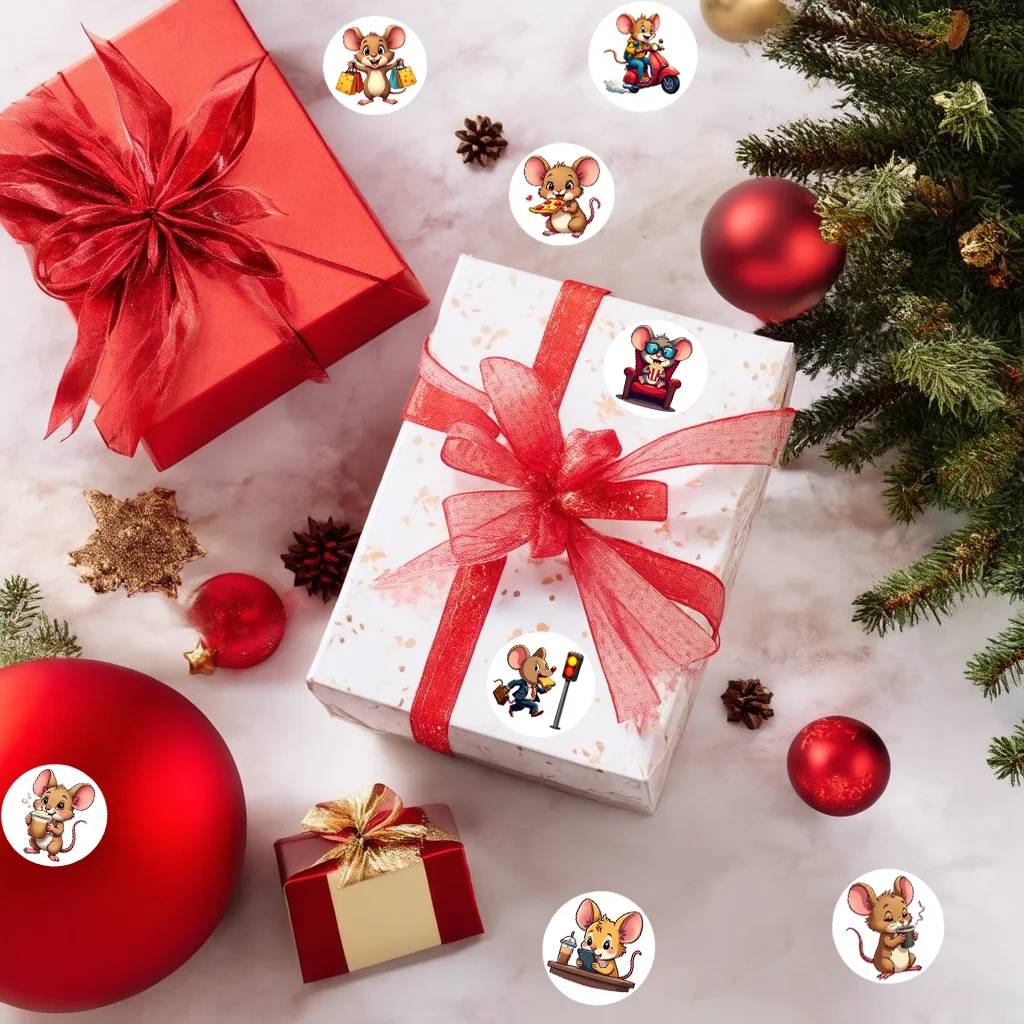 1 rolo (500 peças) adesivos fofos de mouse da cidade vida feliz 2.5cm/1.0 "10 designs embalagem decoração de casa selo etiquetas decalques diy adornam presentes