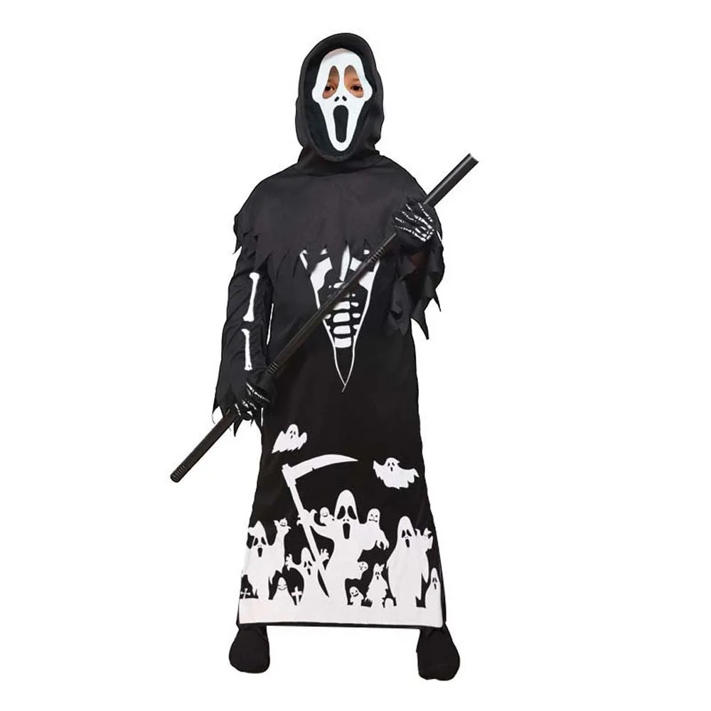 Kostium na Halloween dla dzieci: szkieletowy duch, świecący płaszcz, maska czaszki, kostium horroru, przebranie na Halloween, odgrywanie ról, Bóg Śmierci