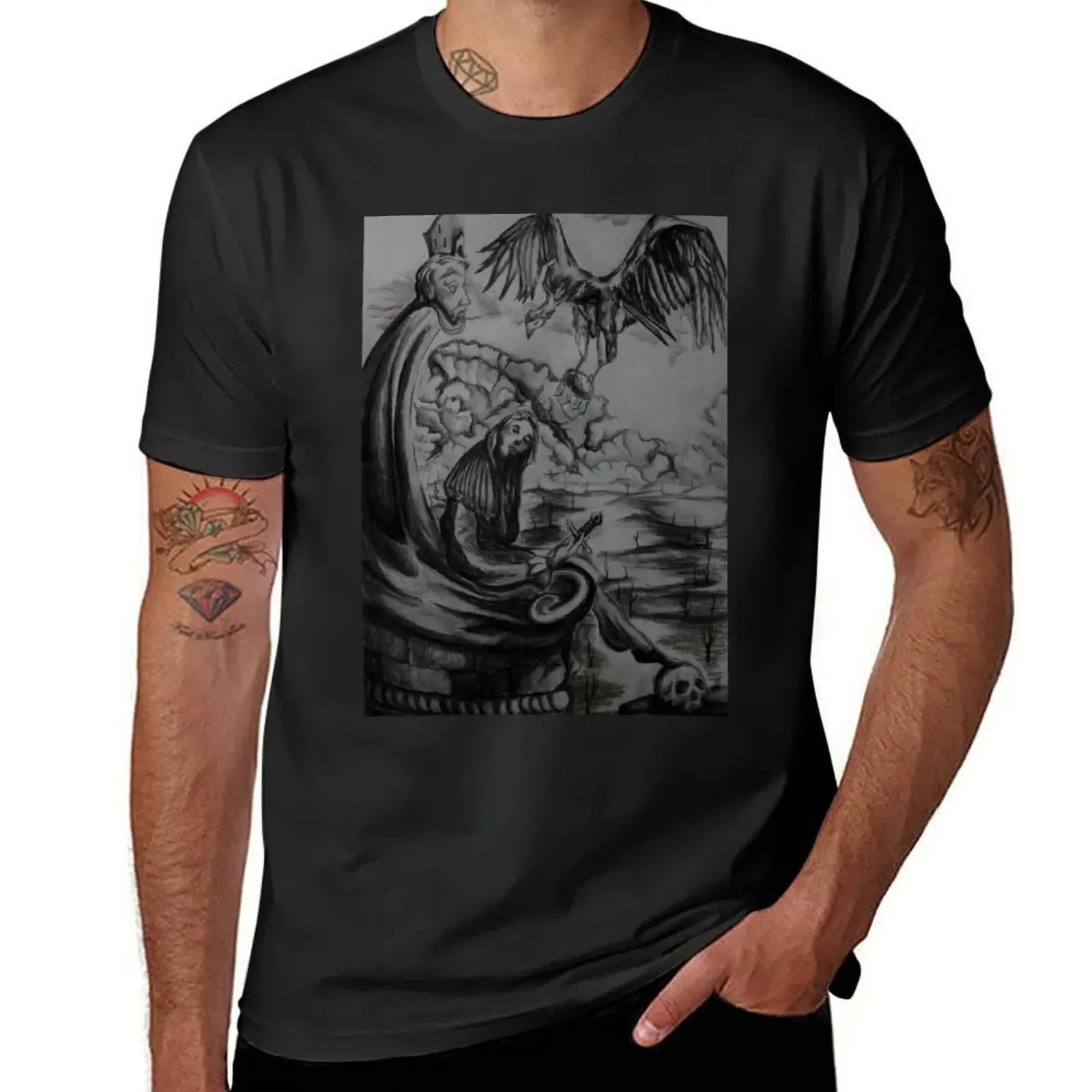 

Dark Academia Charcoal King Drawing T-Shirt anime stuff custom t shirt customs blanks mens t shirts