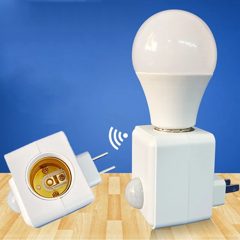

LED Human Infrared Sensor Lamp Base Intelligent Time-Delay Switch Holder E27 Wall Plug Type Screw In Sensor Lamp Base Adaptor