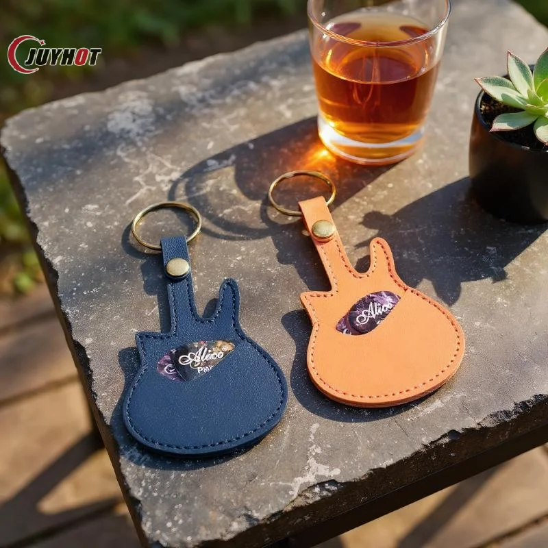 1PC Leather Guitar Pick Bag Pick Holder Case Guitar Shape With Key Ring Guitar Accessories Instrument Accessories