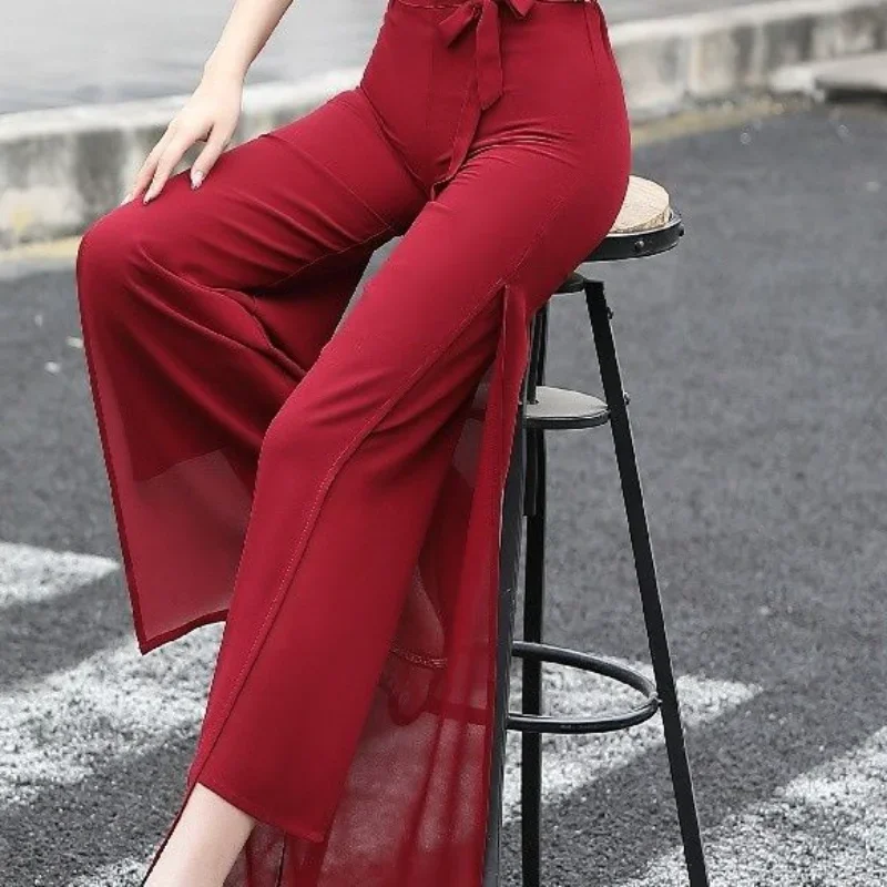 Clothing High Waist Loose Wide Leg Trousers for Woman Black Baggy Women\'s Pants Wine Red Casual Aesthetic 90s Outfits Nylon G