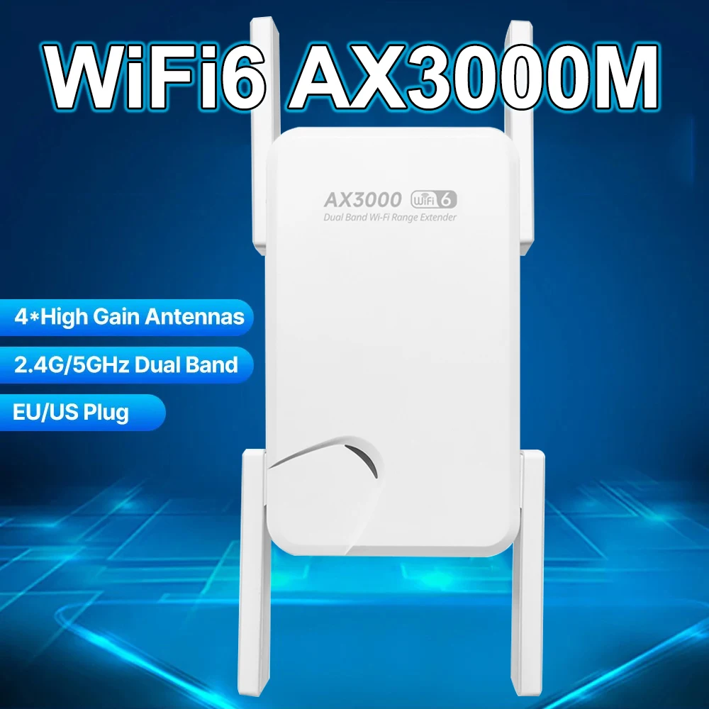 WiFi 6 AX3000 Wireless Repeater Dual Band 2.4GHz 5GHz 802.11AX Wi-Fi 6 Extender Amplifier WPS Router Long Range Signal Booster