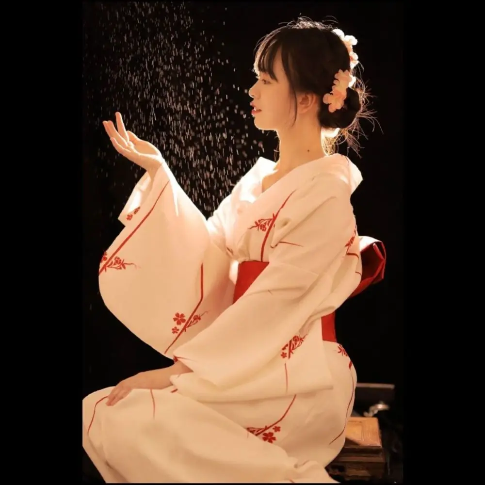 

Printed Floral Traditional Japanese Kimono Elegance Japanese Style Sakura Girl Kimono Dress New Asian