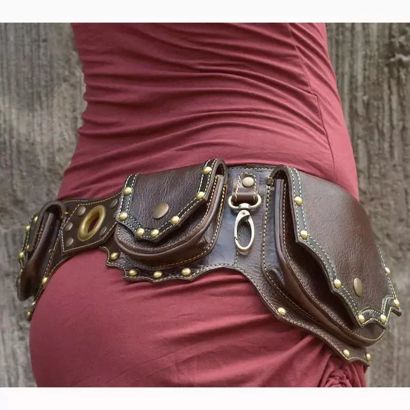 Medieval Steampunk Leather Utility Belt Hip Bag Girl Bohemian Hippie Fanny Waist Wallet Women Pirate Cosplay Costume Accessory