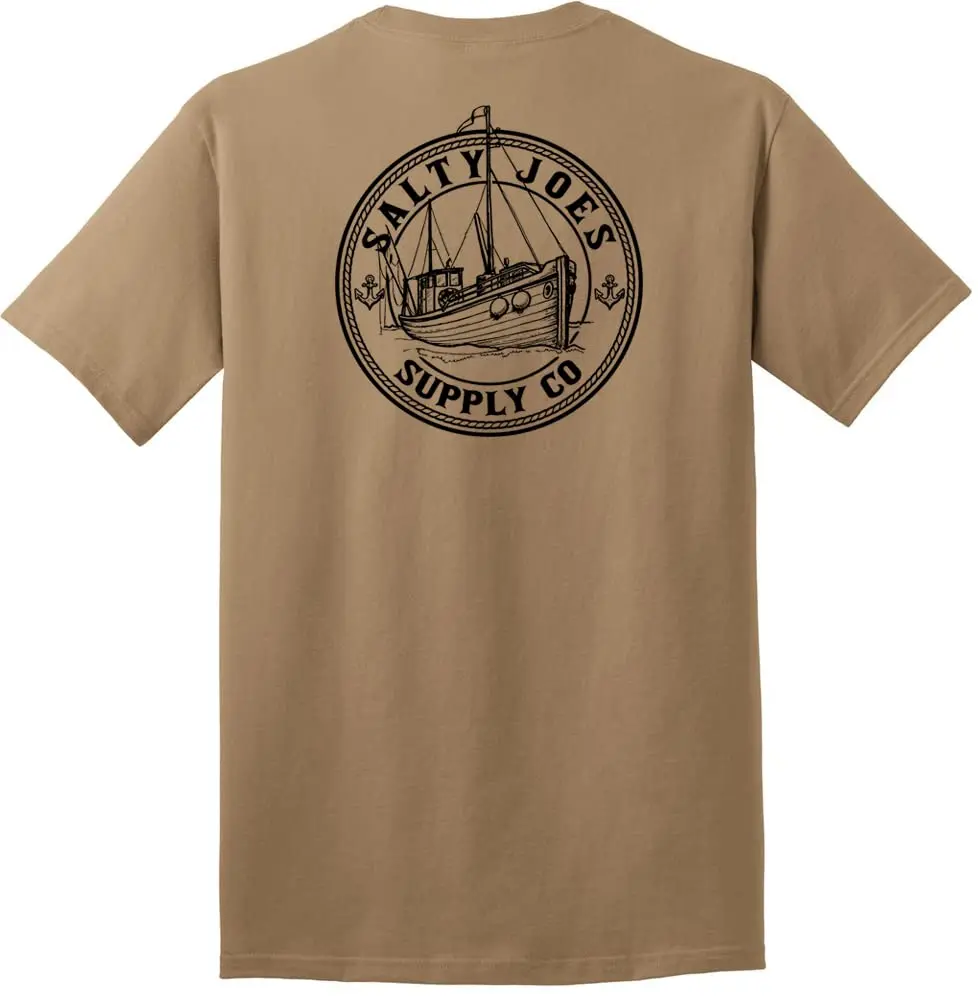 Joe's USA Salty  Mens Fishing Trawler Logo Heavyweight T-Shirt-S, Sand / Black   DesignUnisex T-shirts for Me