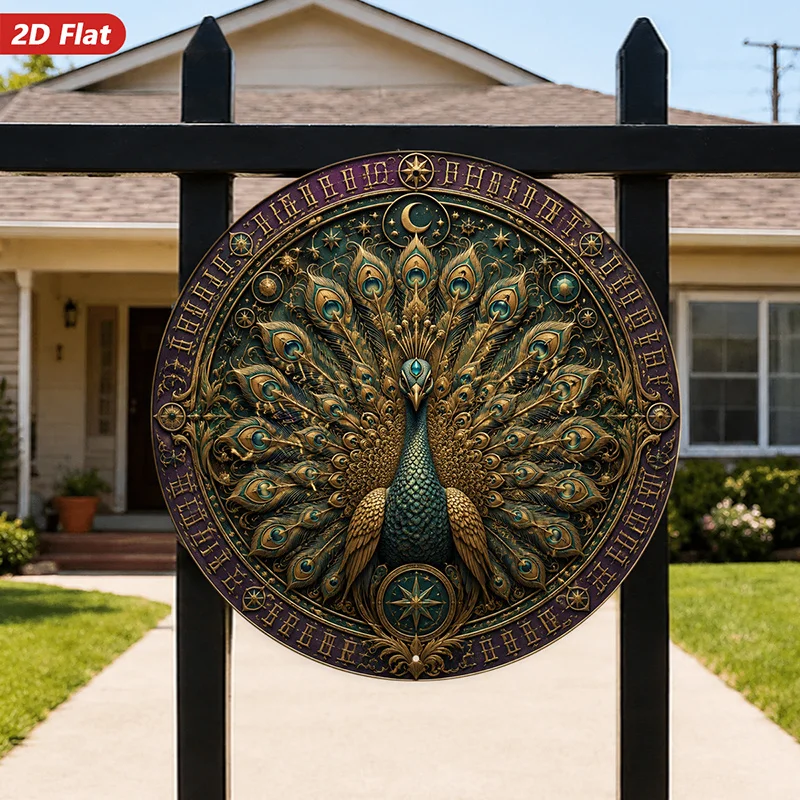 CIFBUY 1pc Vibrant Peacock Mandala Metal Sign Aluminum Wall Art Waterproof Durable Hanging Decor for  Indoor Outdoor Home Decor