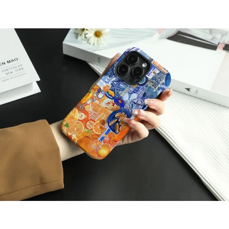 حافظة هاتف مغناطيسية لهاتف آيفون 17 16 15 14 13 12 11 16e Air PRO Plus غطاء مقاوم للصدمات من الأكريليك الصلب باللونين الأزرق والبرتقالي #1