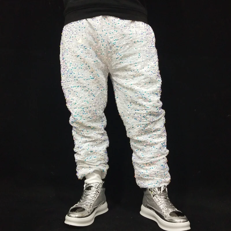 

Men's Velvet Sequins Pants Loose Casual Punk Rock Dancer Singer Stage Performance Trousers Bar Nightclub Party Rave Costume