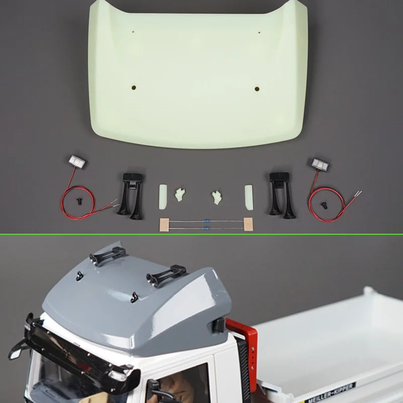 3D Printing Simulation High Top Spoiler Kit with LED Lights for 1/14 Tamiya RC Truck LVECO Car