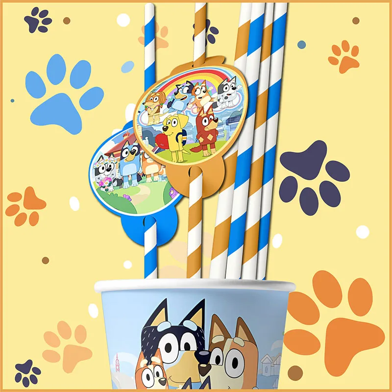 Bluey Hot Dog 10 pièces pailles en papier jetables pailles à boire jus pour enfant anniversaire fête de mariage décor fournitures bébé douche
