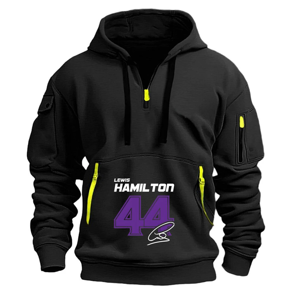 Lewis Hamilton Digital 44 Spring Autumn Men's New Half-zip Pullover Fashion Warm Fleece Multi Pocket Design Sweatshirts