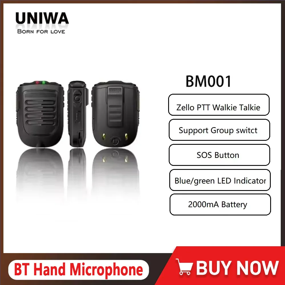 UNIWA BM001 Zello Walkie Talkie Zello SOS Zello PTT Button 2000mAh POC Handheld Wireless BT Microphone for Android UNIWA F400