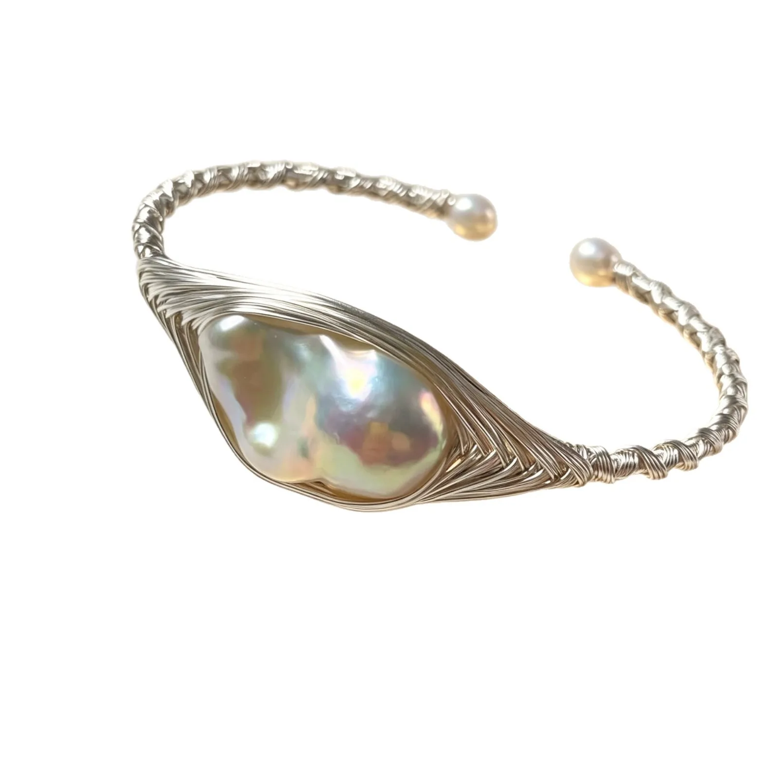 Baroque Freshwater Pearl Bracelet Woven Open Cuff Bangle Women Hand Ornament Elegant Wedding Party Jewelry Pulseras Mujer Gift