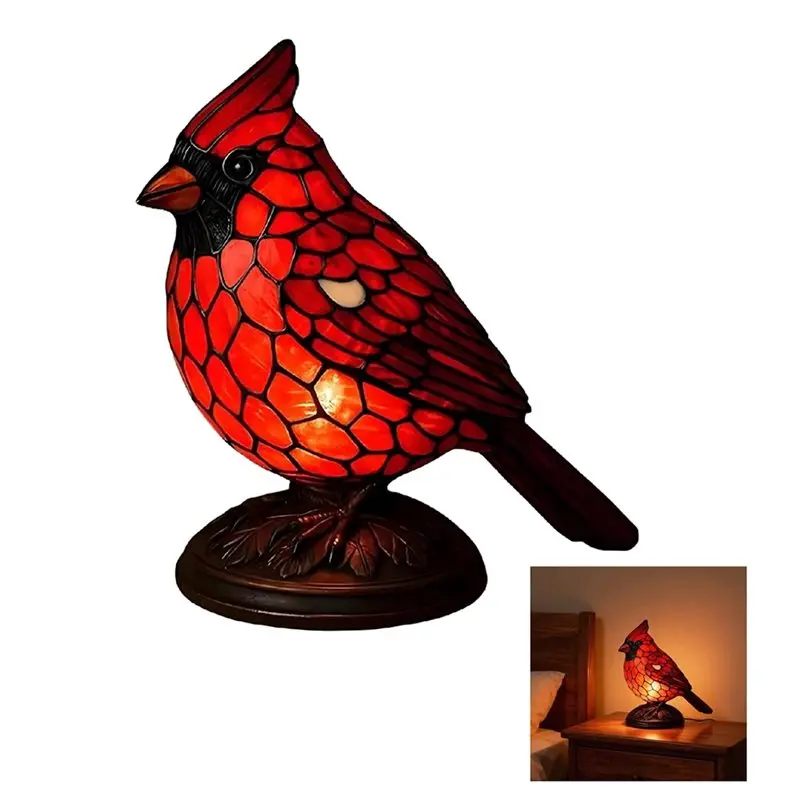ABKO-New Handmade Red Resin Bird Lamps For Bedroom Bookshelf, Christmas Art Decor Light Decor, Home Office Desk Decor