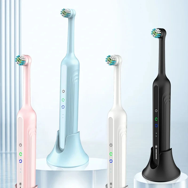

Portable 360 degree Rotating Electric Toothbrush Waterproof DuPont Bristles USB Charging 3 Replacement Heads Intelligent Timing