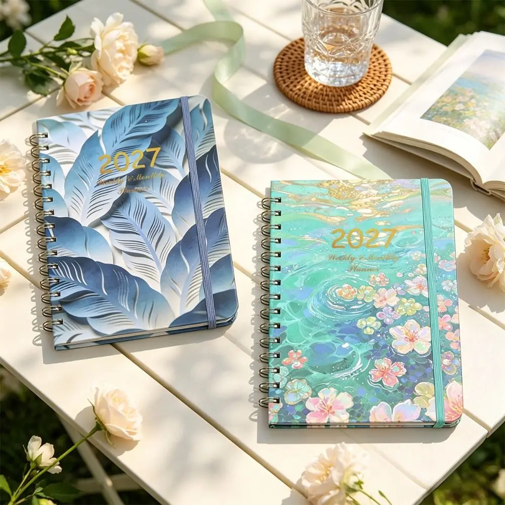 Portable Floral Pattern 2027 Schedule Book A5 To Do List Daily Planner Book Textured PU Planner Reminder Agenda Book Gift Giving