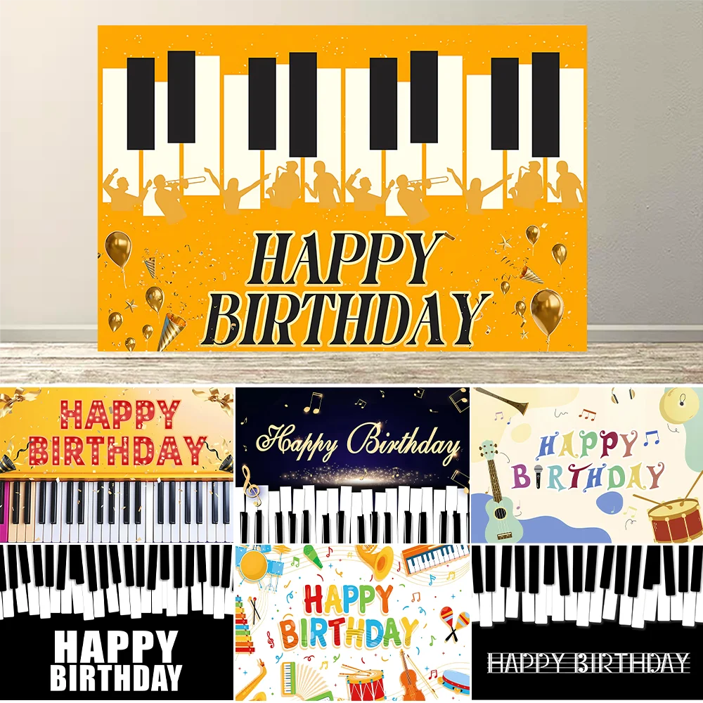 

Music Theme Piano Guitar Backdrops Photographic Golden Musical Notes Melody Party Decor Kids Birthday Backgrounds Banner Props