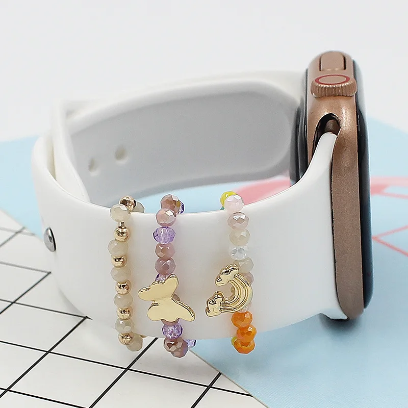 For Apple Watch Band Metal Charms Decorative Ring Diamond Ornament Smart Watch Silicone Strap Accessories For iwatch Bracelet