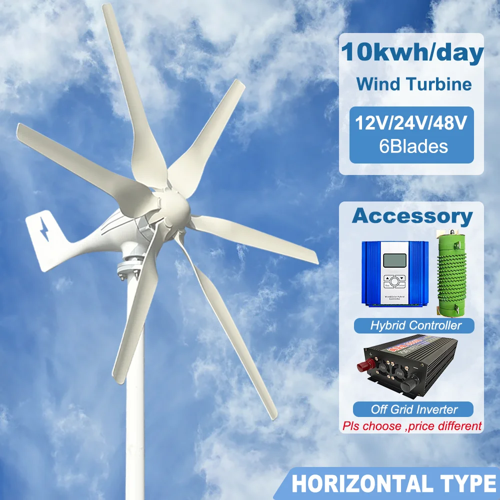 Gerador Horizontal de Turbina Eólica Sistema 10kwh Day 1000w 12v 24v 48v Gerador de Energia Eólica para Uso Doméstico 220v Eletrodomésticos