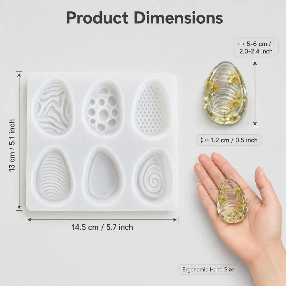 Portable 6-Cavity Stress Relief Stone Mold Heat Resistant Multi Texture DIY Casting Tool Silicone Flexible Resin Mold