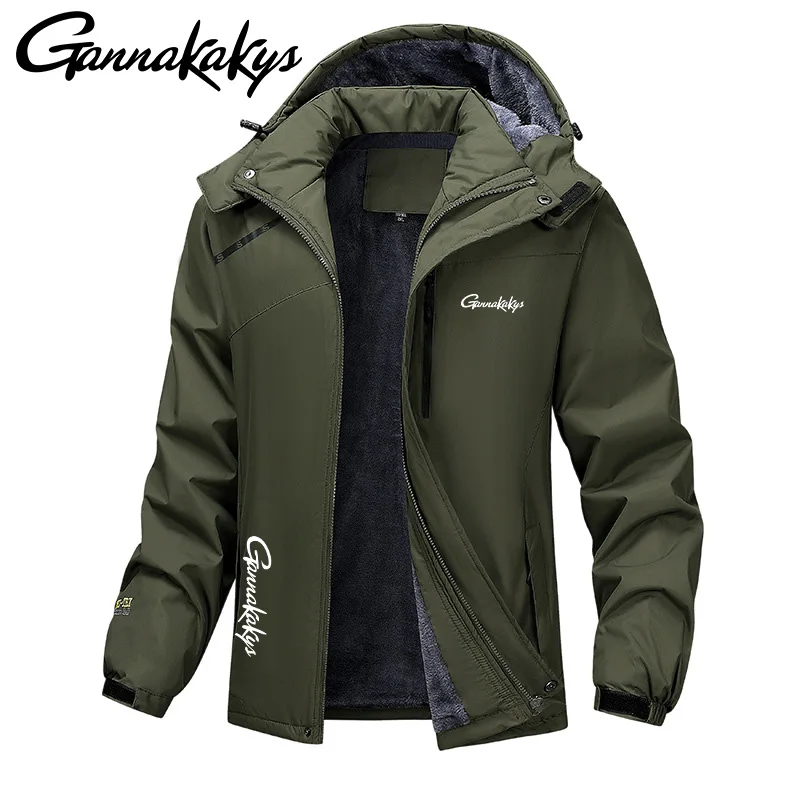 2024 Winter Men's Thick Hiking Waterproof Fishing Jacket, Outdoor Waterproof and Windproof Camping Coat, Warm Hooded Jacket