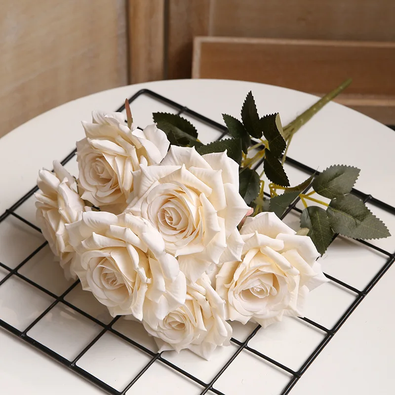 Artificial Multi-layer Red Roses Bouquet Silk Fake Flowers Green Plant Simulation Flower White Rose Shopping Mall Decoration