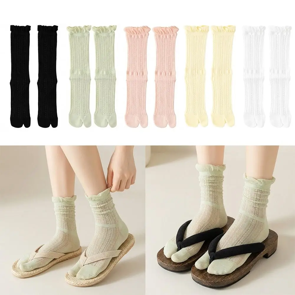 1Pair Combed Cotton Split Toe Socks Thin Soft Breathable Japanese Tabi Sox Striped Two-Toed Socks Summer Woman