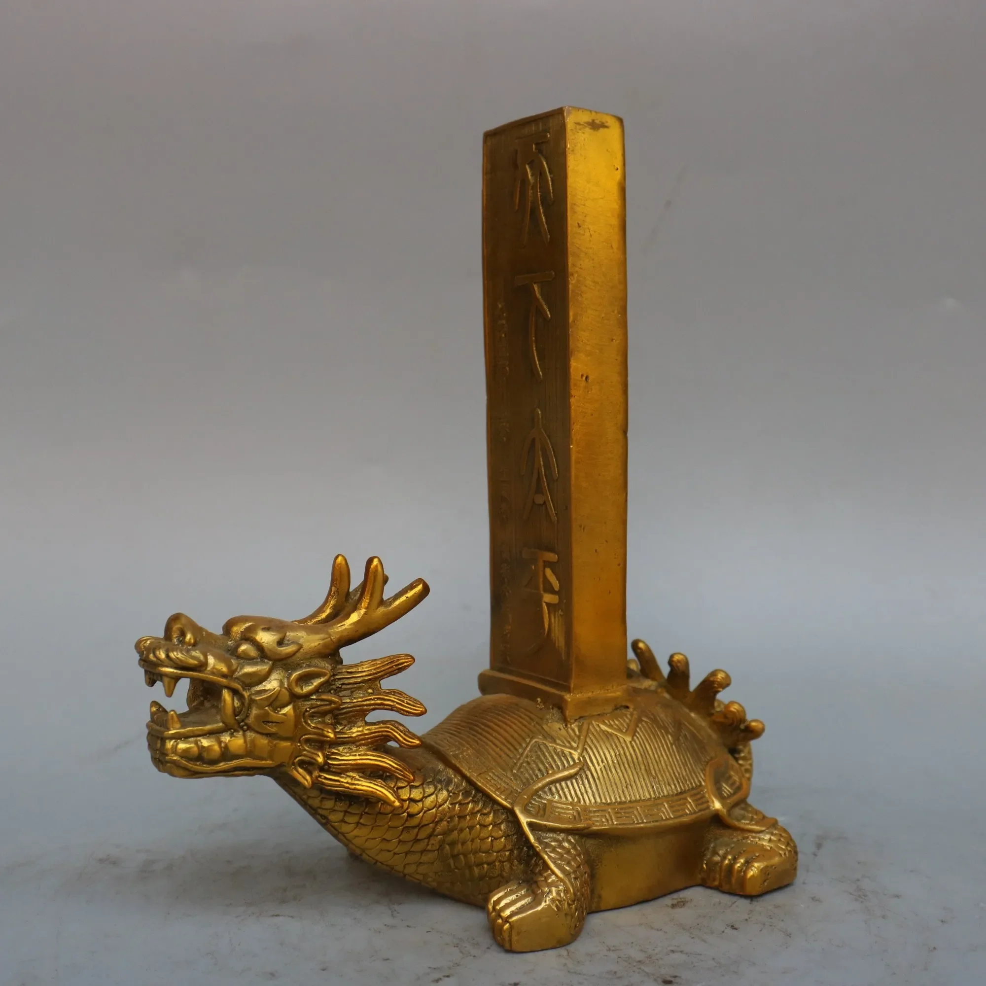 Tortuga de latón antigua Tuo Bei Ba Xia Dragon Turtle Carrying Stele estatua casa de ciudad exorcismo