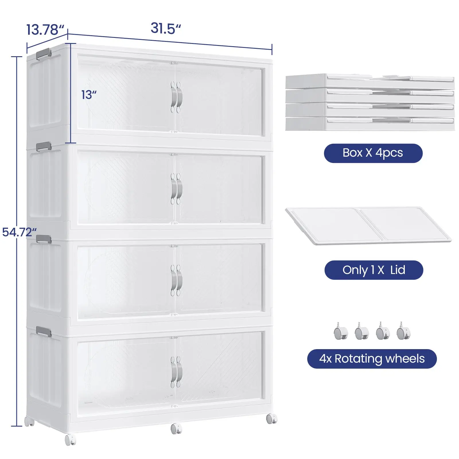640QT Extra Large Stackable Storage Bins with Lid, 160Gal Plastic Closet Organizers and Storage Drawer, Collapsible Cabinet Box