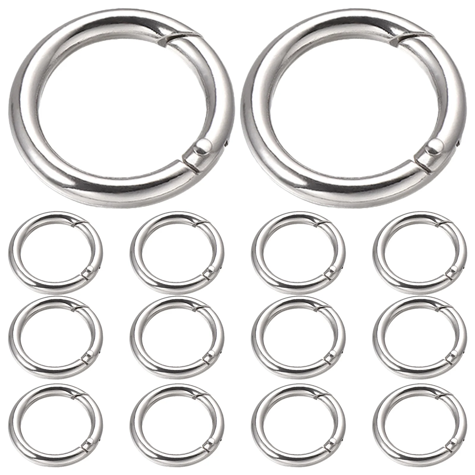 15pcs Zinc Alloy Key Rings Open Jump Split Rings Polished Spring Clips For Diy Jewelry Making Crafts Bag Accessories Round Snap