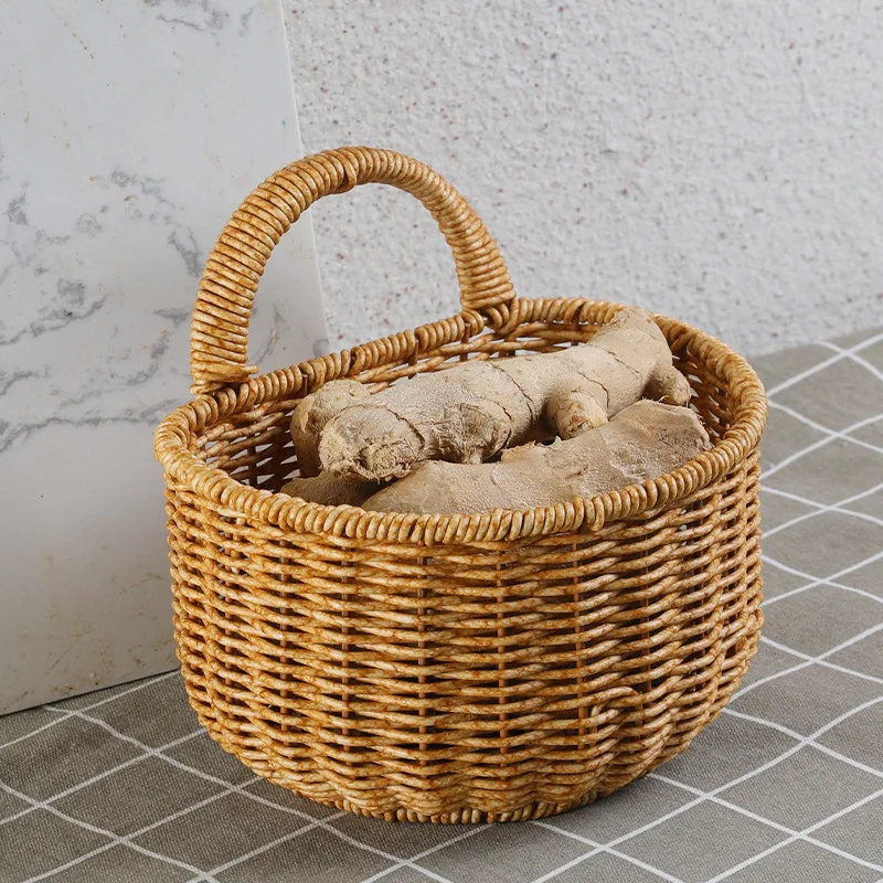 Imitation Rattan Woven Ginger And Garlic Egg Wall Hanging Storage Basket Bathroom Wall Hanging Basket