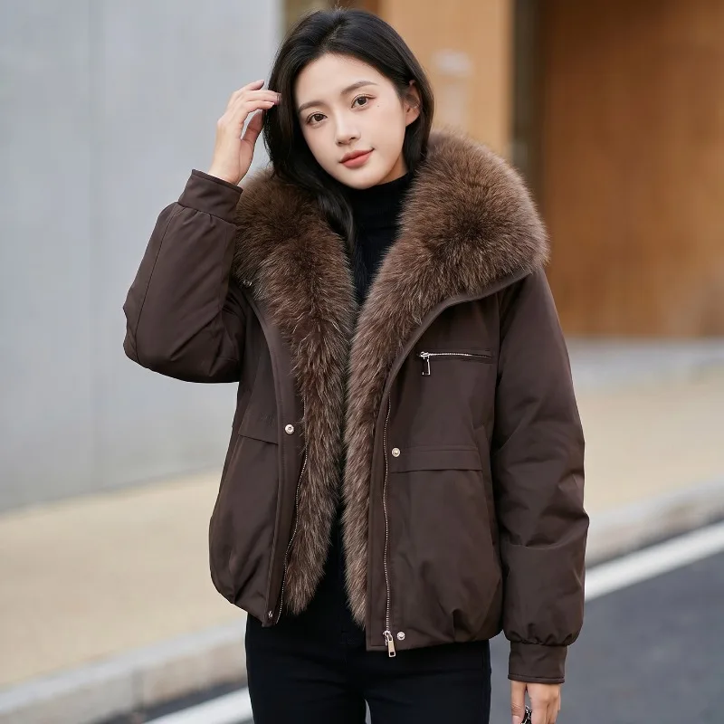 2026 Fashion Long-Fur-collar Winter Short Parkas Women's Cotton-padded Jacket Thicken Warm Coat Female Casual Loose Outerwear