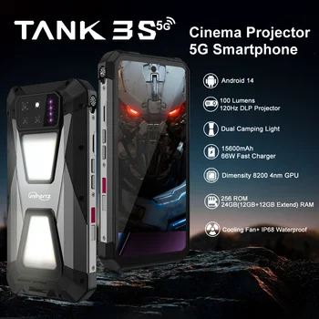 Unihertz 8849 Tank 3S Projector Smartphone 32GB 512GB 5G Phone Dimensity 8200 64MP Night Vision Phone Dual Sim 120Hz Screen 1