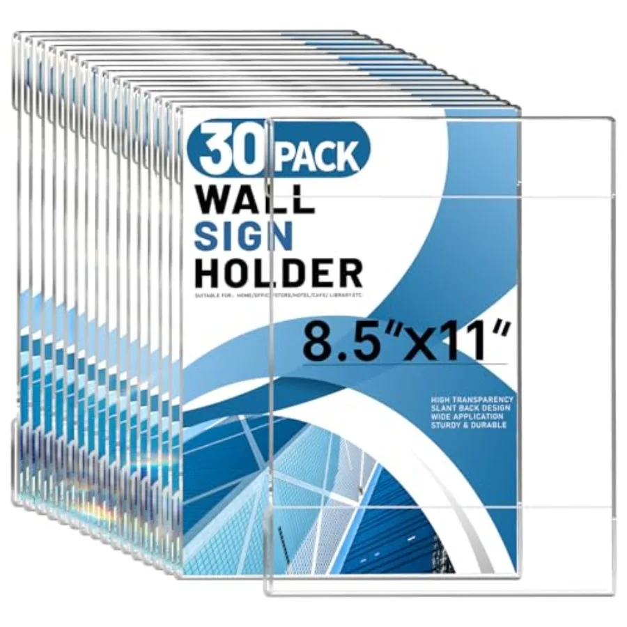 

30Pcs Acrylic Sign Holder 8.5 x 11 Clear Wall Sign Holder with 60 Tape No Drilling Acrylic Wall Frame Paper Holder for Office H