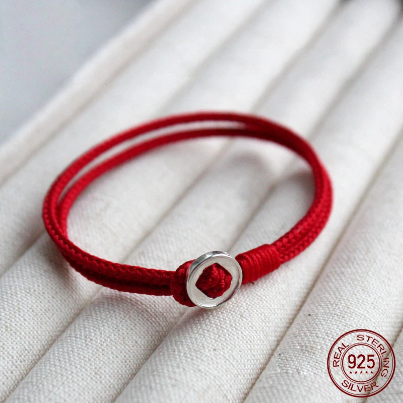 La Monada 17 19 cm Button 925 Silver Rope Bracelets Women Brown Blue Red Thread Line String Bracelets For Women Girls Kids