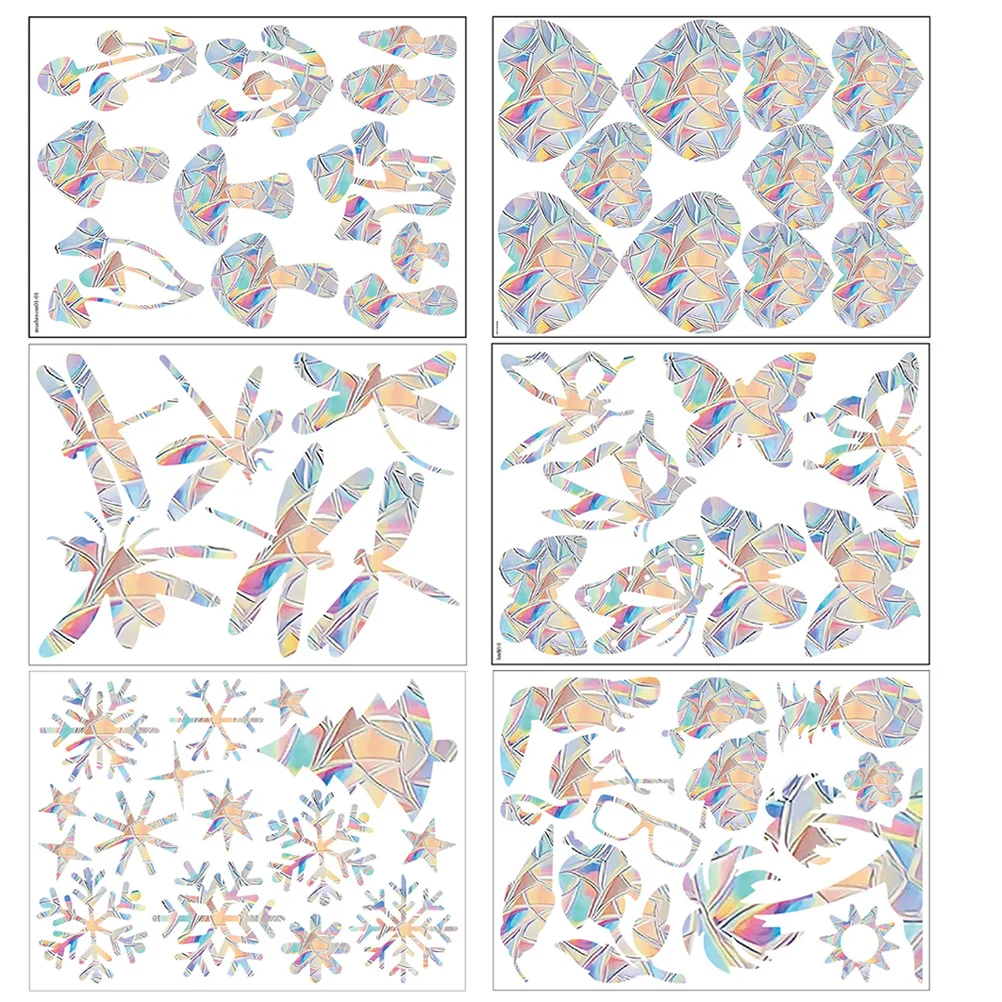 6 أوراق ضوء الشمس الماسك الطيور المضادة للتصادم نافذة يتمسك الزخرفية غير لاصقة للإزالة نافذة الشارات قوس قزح تنبيه الطيور #1