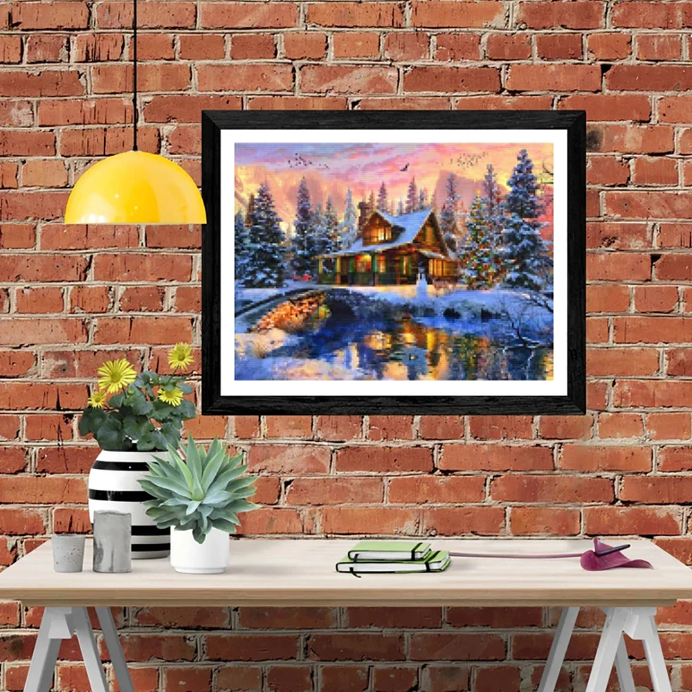 YI BRIGHT Diamond painting snow lake house diy handmade point drill stick drill home decoration full square drill round drill