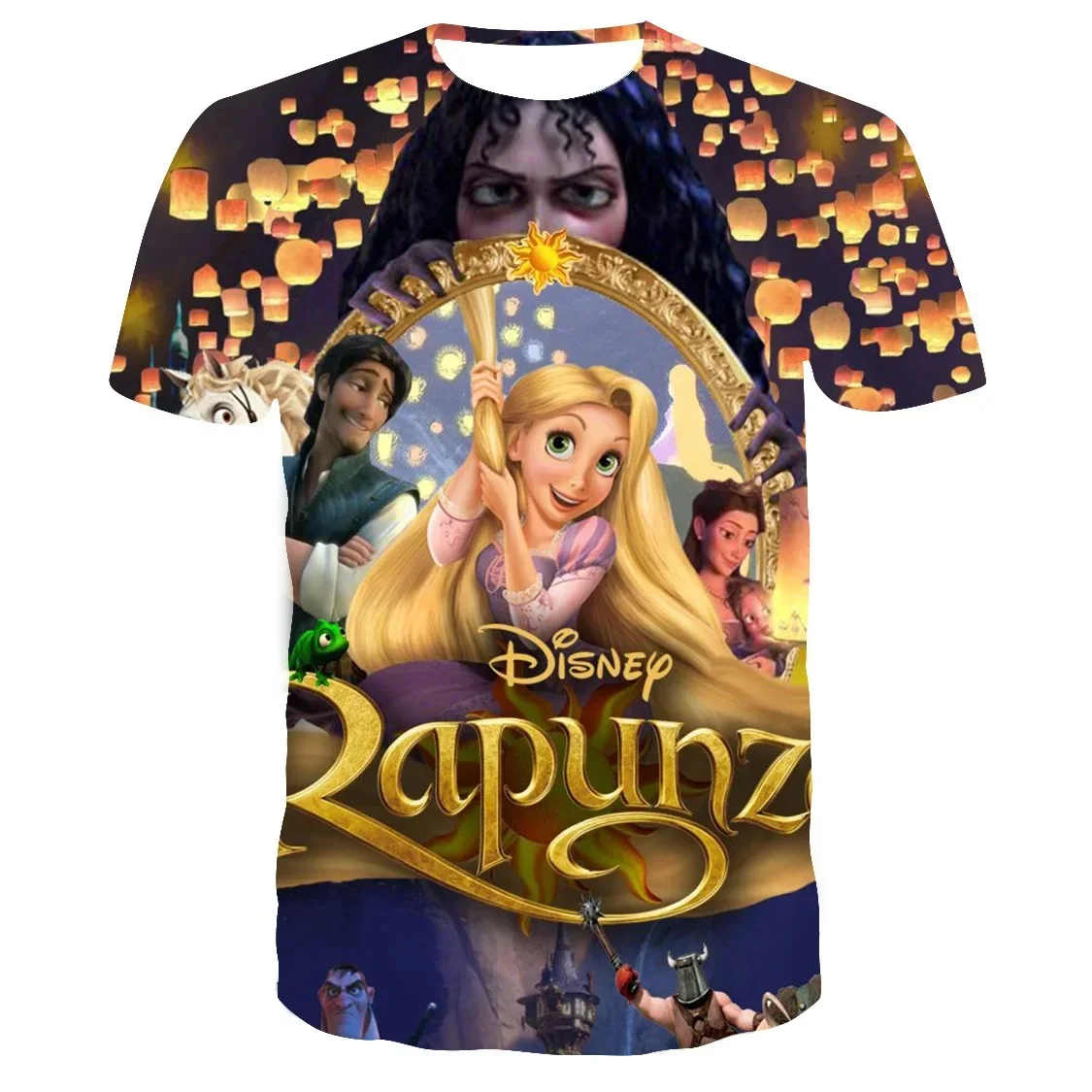 Disney Boys Girls T-shirts Rapunzel Men's Short Sleeve 3D Printed Oversized T-shirt Fashion Men's T-shirts MINISO Men's Clothing