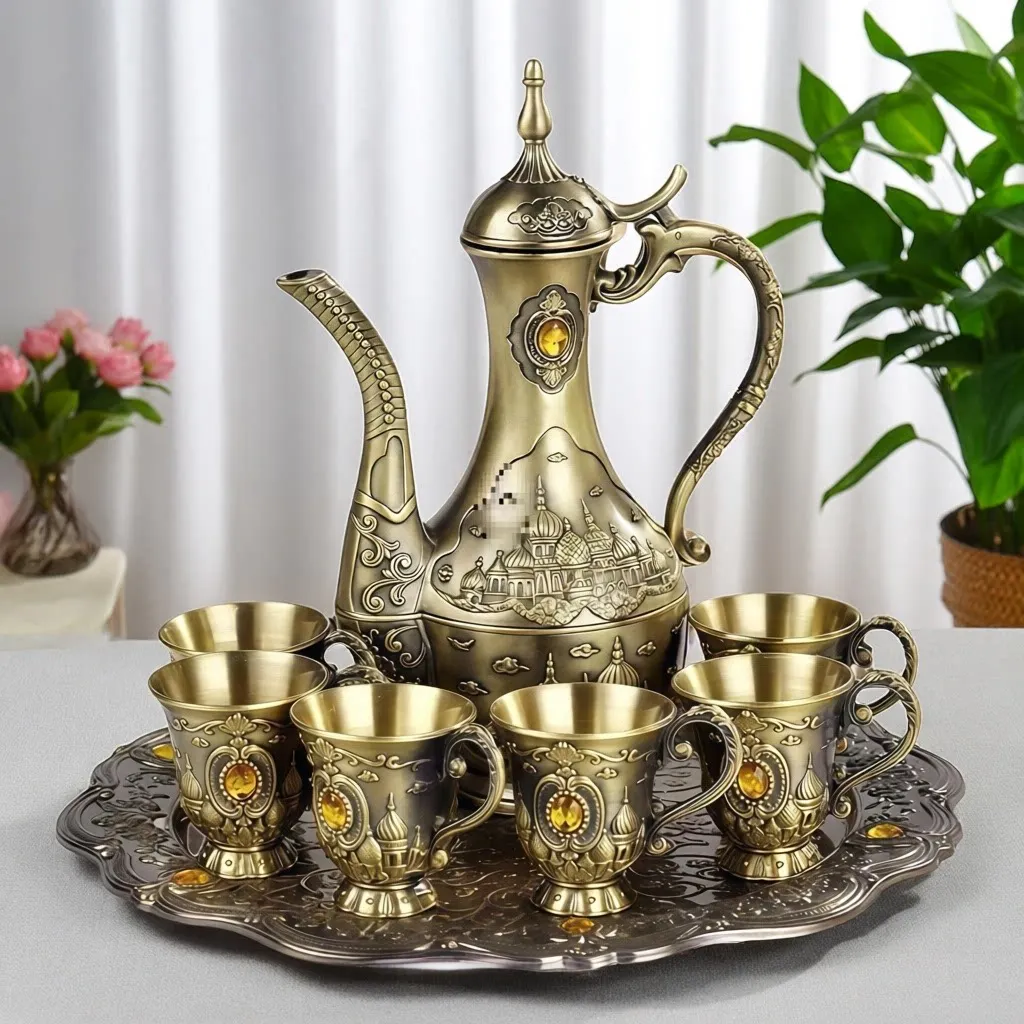 For Creative Palace retro bronze castle wine jug set stage film and television props scene