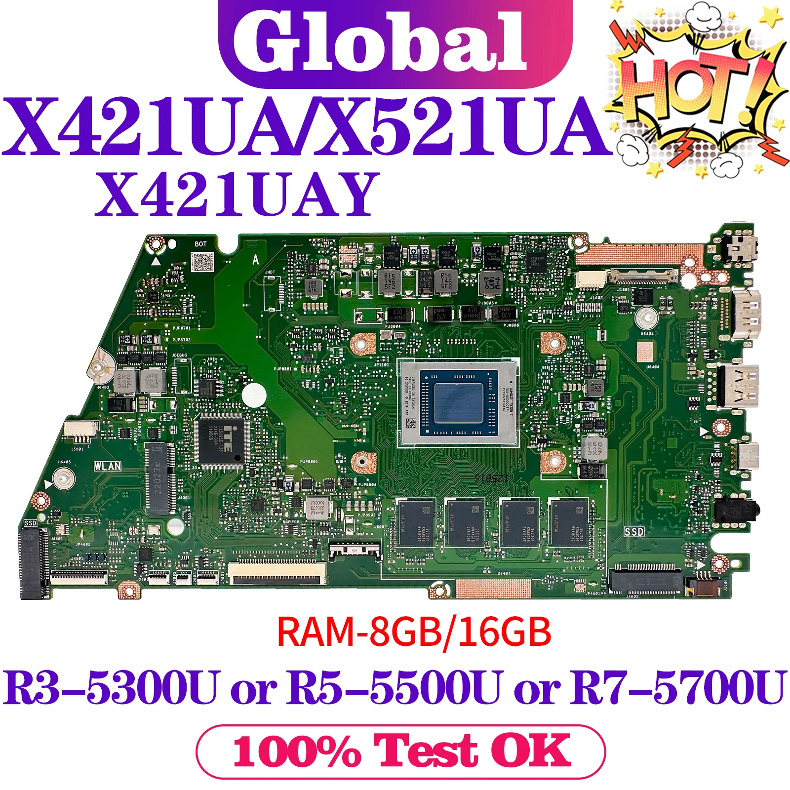 

KEFU X421UA Mainboard For ASUS X421UA D421UA M421UA M421UAY M533UA D533MA Laptop Motherboard R3 R5 R7 RAM-4GB/8GB/16GB