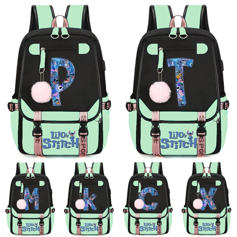 Lilo Stitch Letter A-Z Backpack Teen Back To Schoolbag Girl Boy Student Children Bookbag Men Women Travel Leisure Rucksack