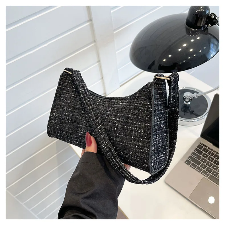 Damen-Unterarmtasche mit minimalistischem Gittermuster, modische High-End-Design-Umhängetasche, lässige, vielseitige Geldbörse für den Pendelverkehr – Detail 27