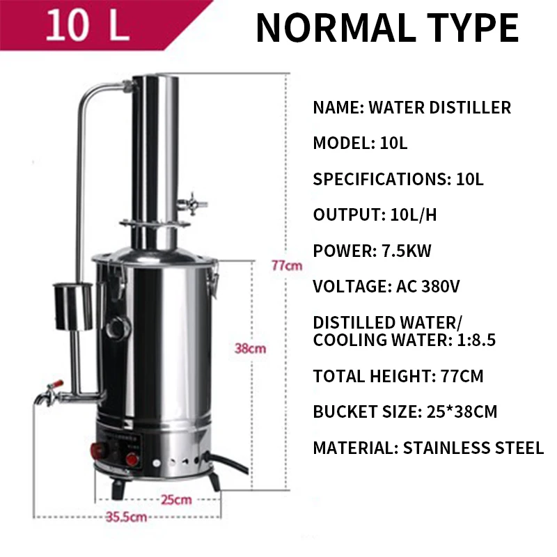 10L  Lab Pure Water Distiller Electric Stainless Moonshine Still Filter And 29pcs 24/40 Chemistry Glassware Kit